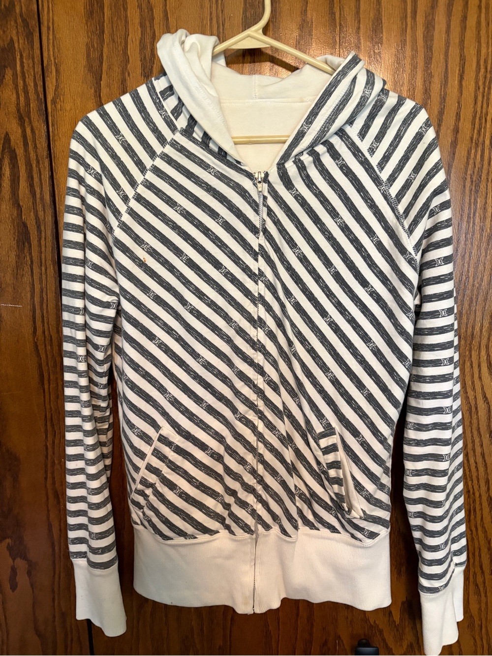 Hurley White & Black Striped Reversible Zip Hoodie